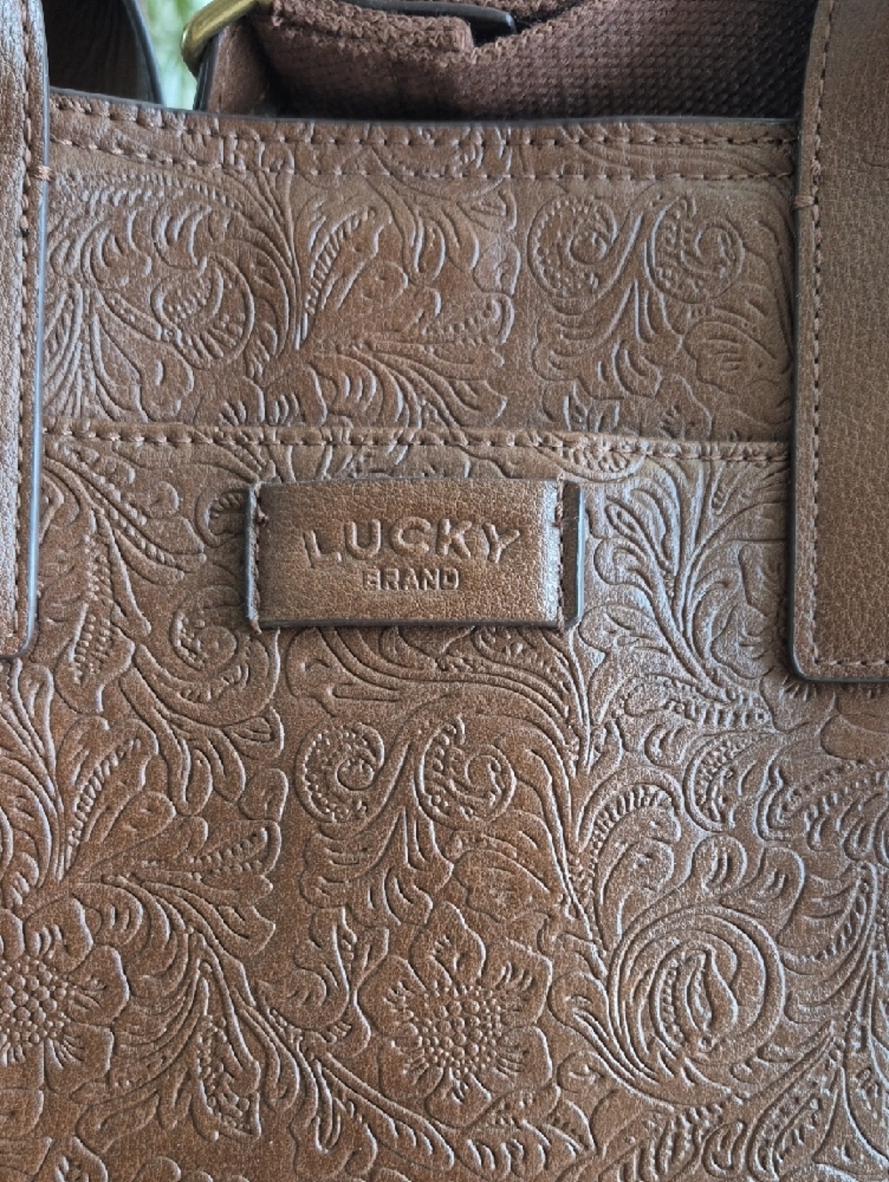 Lucky Brand Brown Floral Embossed Leather Satchel - Picture 2 of 12